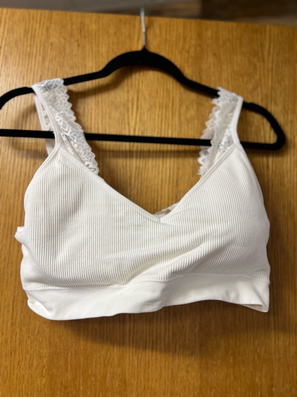 Maurices Cream Lace-Trim Ribbed Bralette